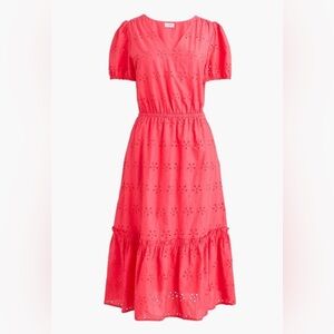 NEW J. Crew Factory Coral (Guava) Eyelet Midi Dress w/ Pockets, Size 8